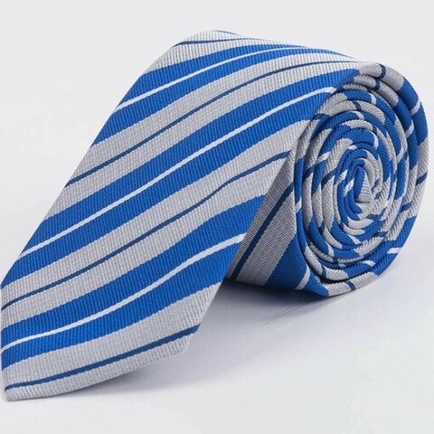 Прокат галстука синего цвета в широкую серую полосу для мужских костюмов