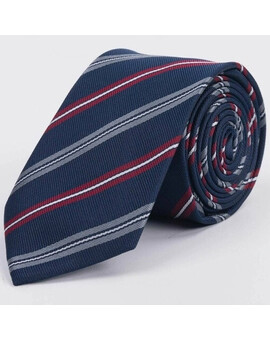 Синий галстук напрокат с выделенными разноцветными полосами для мужских костюмов, изображение 1