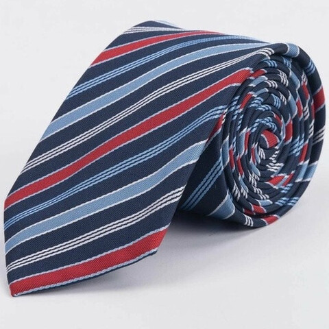 Синий галстук напрокат с разноцветными полосами для мужских костюмов