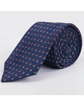 Галстук напрокат с квадратной фактурой синего цвета и двухцветным ромбовидным узором для мужского ко, изображение 1