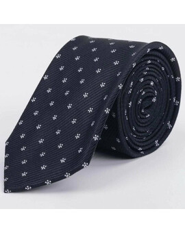 Галстук напрокат с диагональной фактурой черного цвета и белым цветочным узором для мужских костюмов, изображение 1