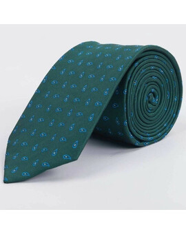 Галстук напрокат зеленого цвет с сине-белым узором для мужских костюмов, изображение 1