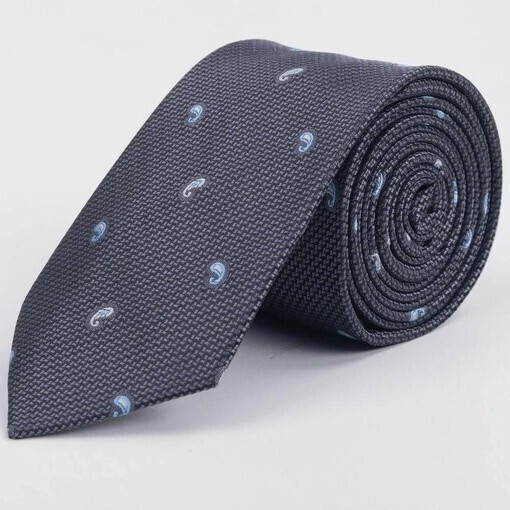 Галстук напрокат с фактурой серого цвета и двухцветным узором для мужского костюма