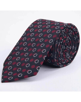 Аренда черного галстука с круглым и кольцевым узором красно-белого цвета для мужского костюма, изображение 1