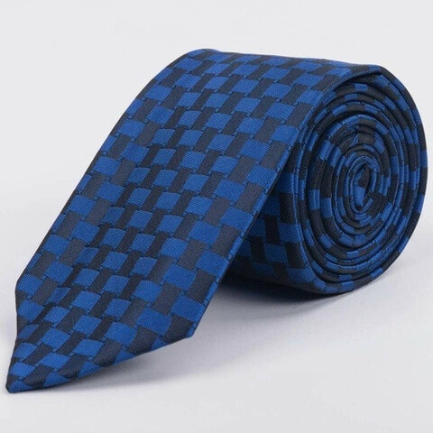 Аренда синего галстука с фактурным шахматным узором для мужского костюма