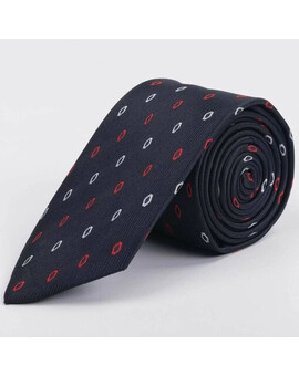 Аренда черного галстука в фактурную полоску с ромбовидным узором красно-белого цвета для мужского ко, изображение 1