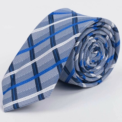 Аренда голубого галстука в крупную разноцветную клетку для мужских костюмов