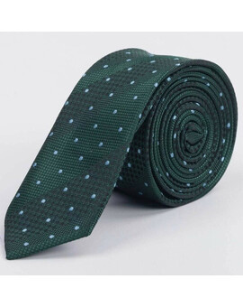 Аренда узкого галстука в полоску зеленого цвета с голубым узором для мужских костюмов, изображение 1