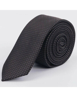 Аренда узкого фактурного галстука темно-коричневого цвета с белым точечным узором для мужского костю, изображение 1