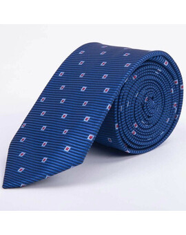 Арендовать ярко-синий галстук в текстурированную полоску с красным узором квадратной формы для мужск, изображение 1