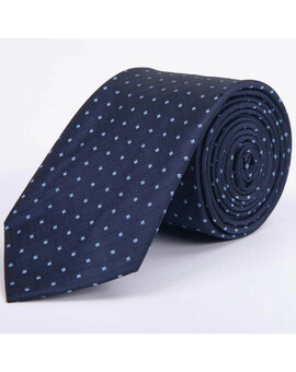 Прокат галстука темно-синего цвета в тонкую полоску с голубым узором для мужских костюмов, изображение 1