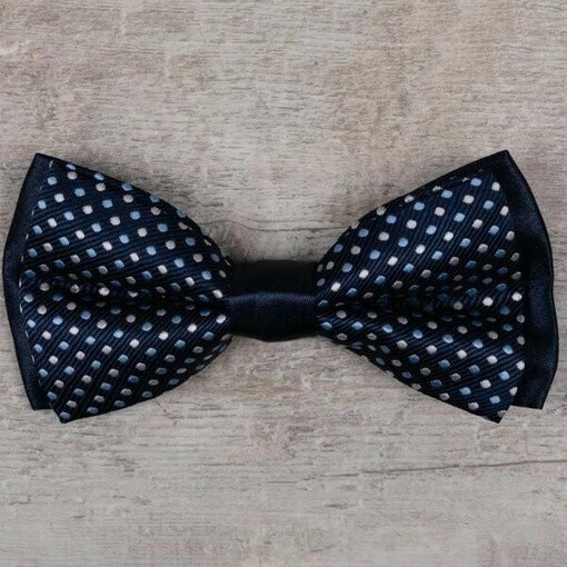 Аренда бабочки синего цвета с разноцветным мелким круглым узором для мужского костюма