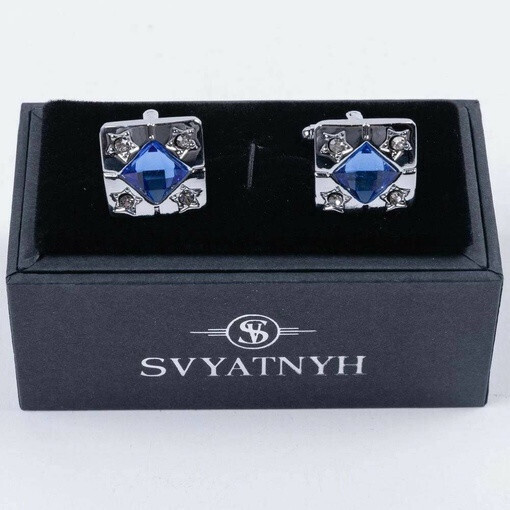 Аренда запонок прямоугольной формы и вставкой синего цвета для мужских костюмов