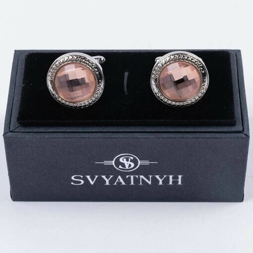 Аренда запонок круглой формы с оранжевыми вставками для мужских костюмов