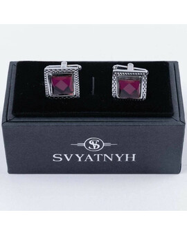 Прокат запонок с пурпурно-розовой вставкой для мужских костюмов, изображение 1