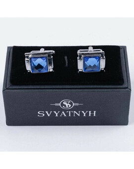 Аренда запонок прямоугольной формы с синими вставками для мужских костюмов, изображение 1