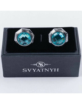 Аренда запонок с зелено-голубой вставкой для мужских костюмов, изображение 1