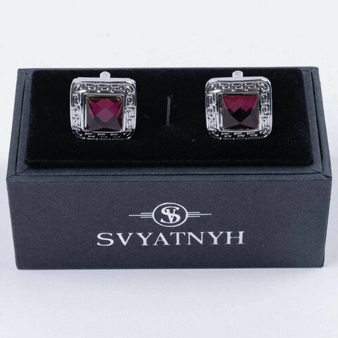 Аренда запонок с бордовой вставкой для мужских костюмов