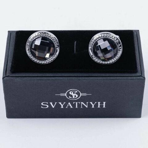 Аренда запонок круглой формы с черными вставками для мужских костюмов
