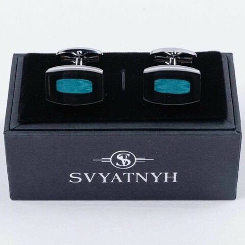 Аренда запонок с зелено-голубой вставкой для мужских костюмов
