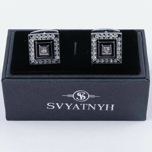 Прокат запонок с украшениями и черными вставками для мужских костюмов