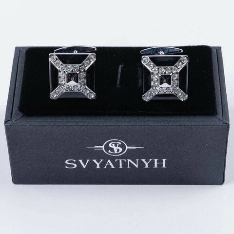 Аренда запонок с украшением и черными вставками для мужских костюмов