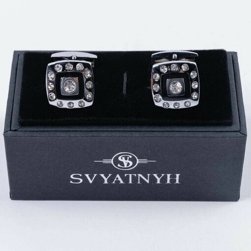 Аренда запонок с украшениями и черной вставкой для мужских костюмов