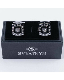 Аренда запонок с украшениями и черной вставкой для мужских костюмов, изображение 1