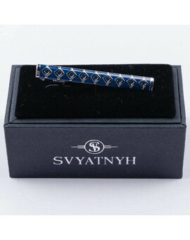 Аренда зажима с гравировкой и вставкой синего цвета для мужских костюмов, изображение 1